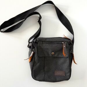 Harwish Charcoal Messenger Crossbody Bag with Leather Accents